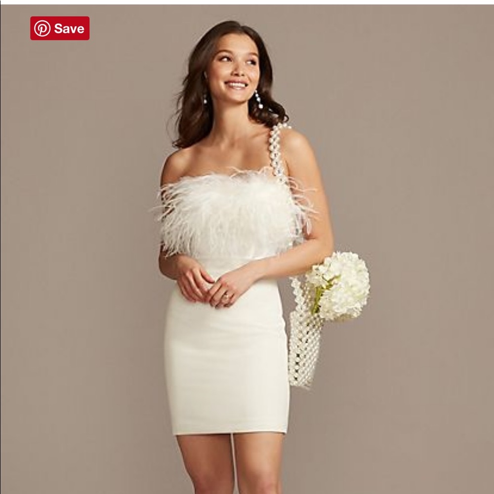 Feather Mini Dress | Bridal, Rehearsal, Bach Party
